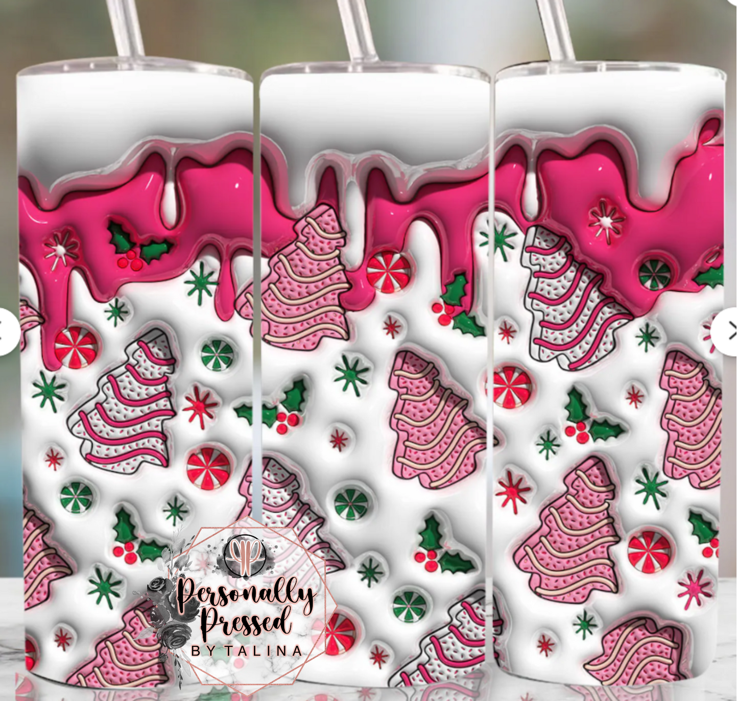 3D Pink Christmas Cakes Tumbler