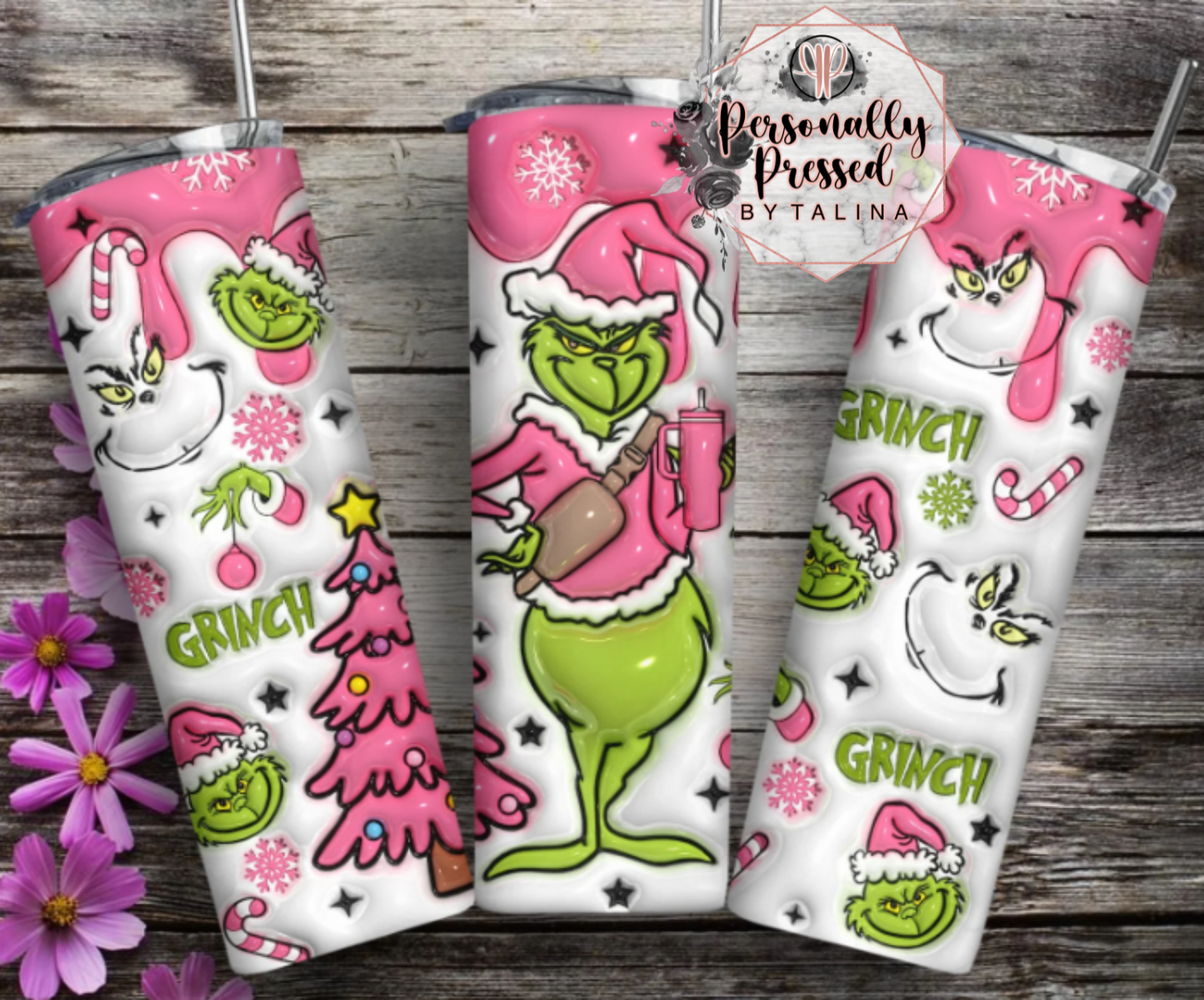3D Pink Grinch Tumbler
