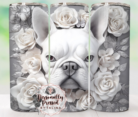 3D Gray and White Flower Dog Tumbler
